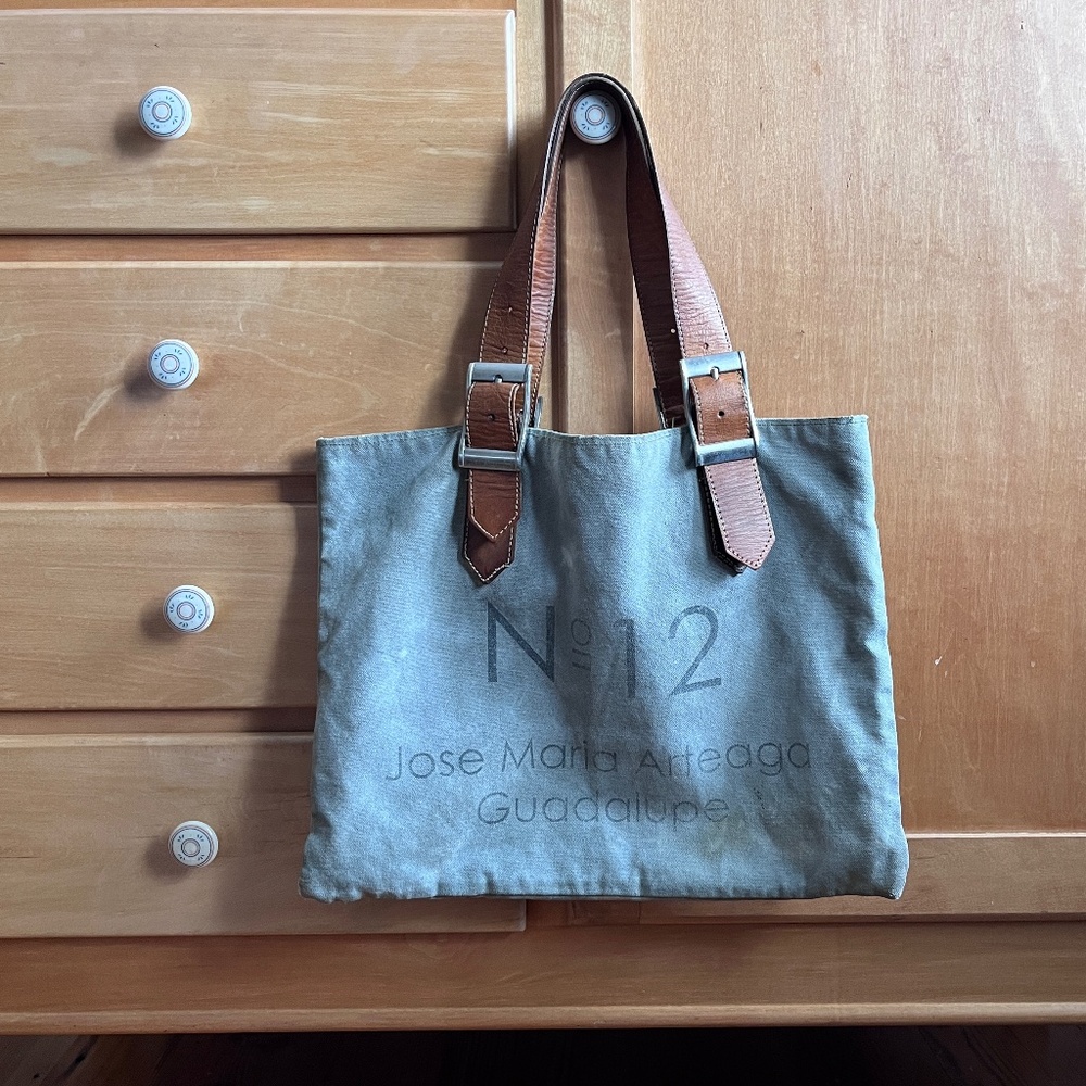 Vintage recycled Canvas Tote Bag Leather Straps Jose Maria Arteaga
